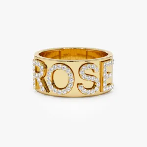 14K Chunky Diamond Name Band