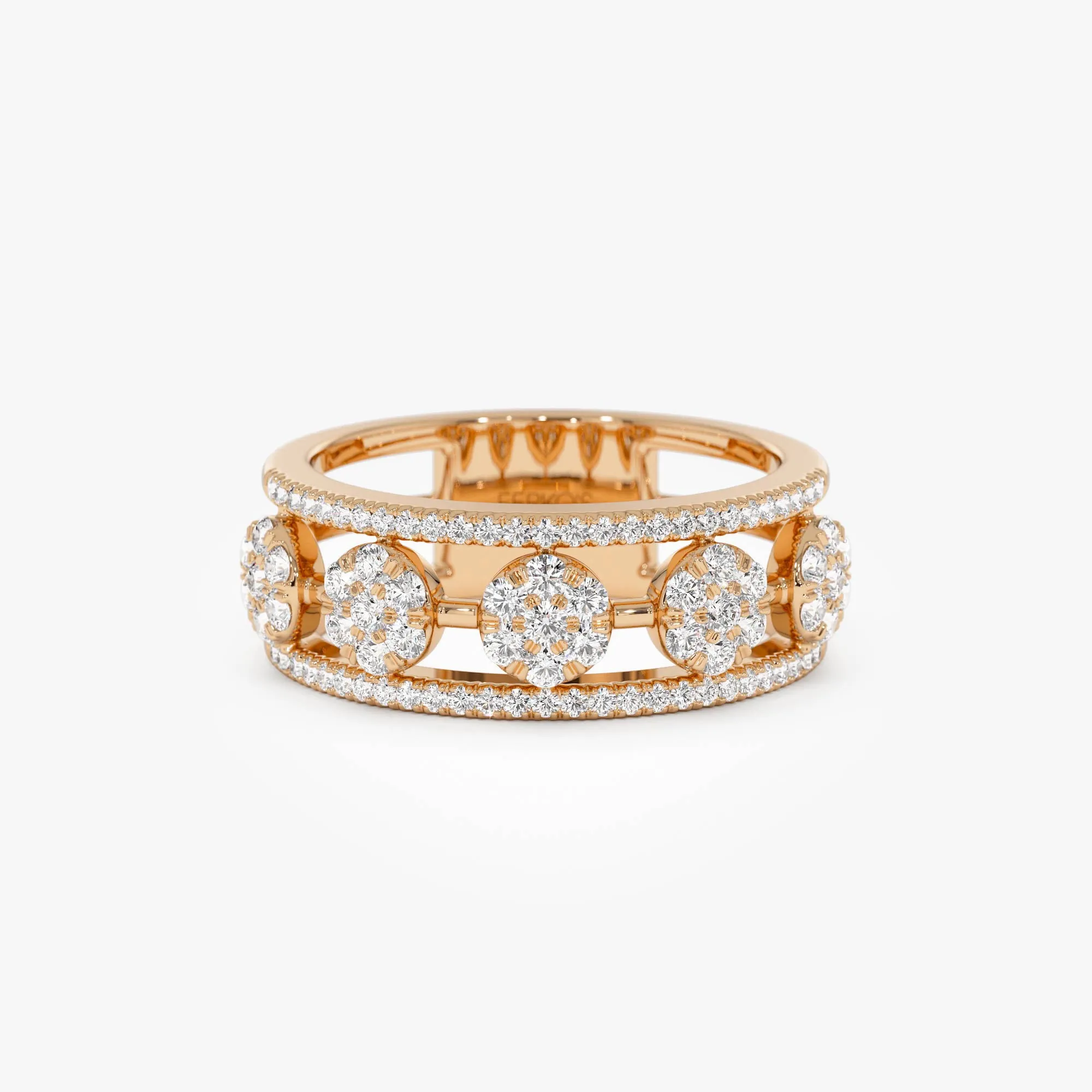 14K Circle Cluster Diamond Band Ring