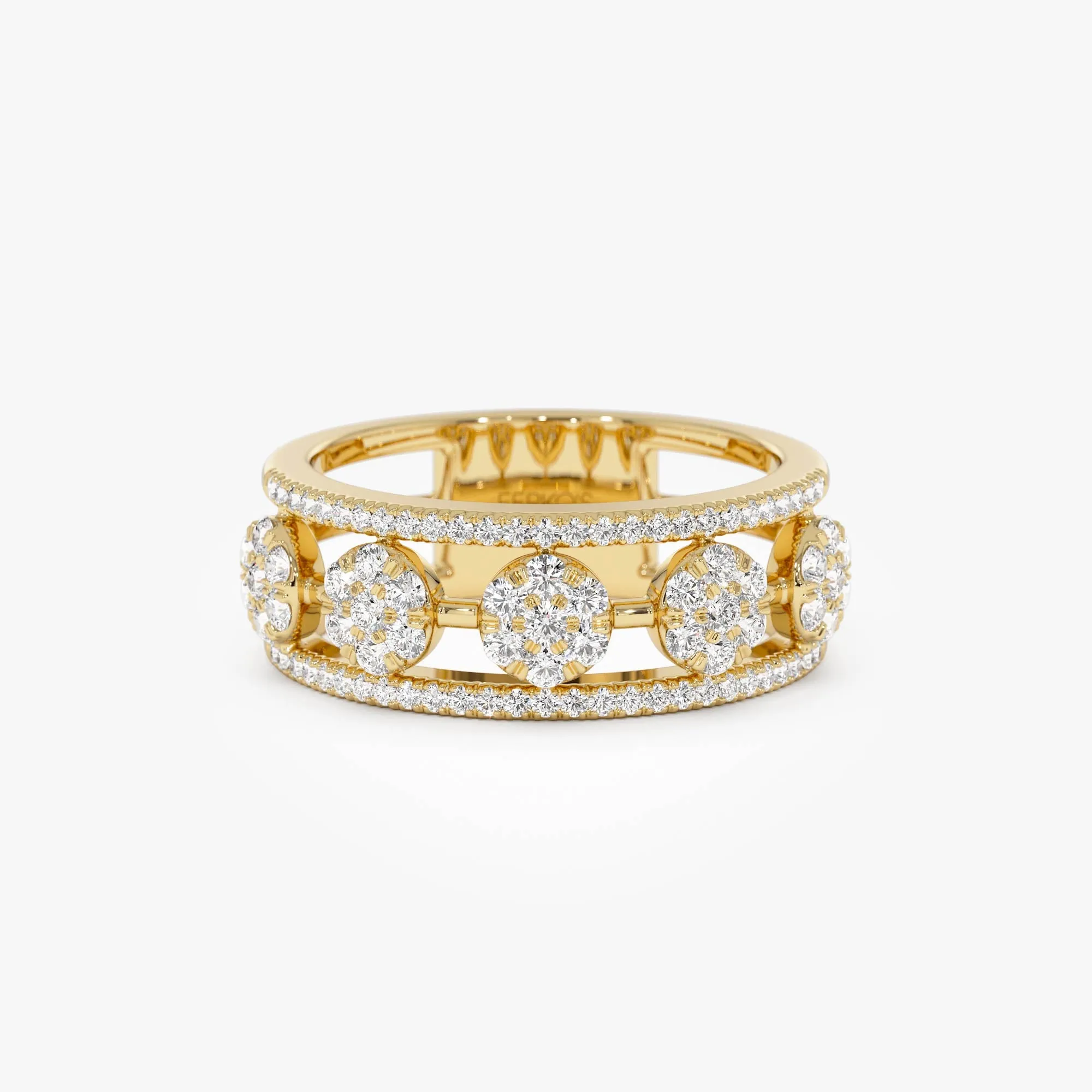 14K Circle Cluster Diamond Band Ring