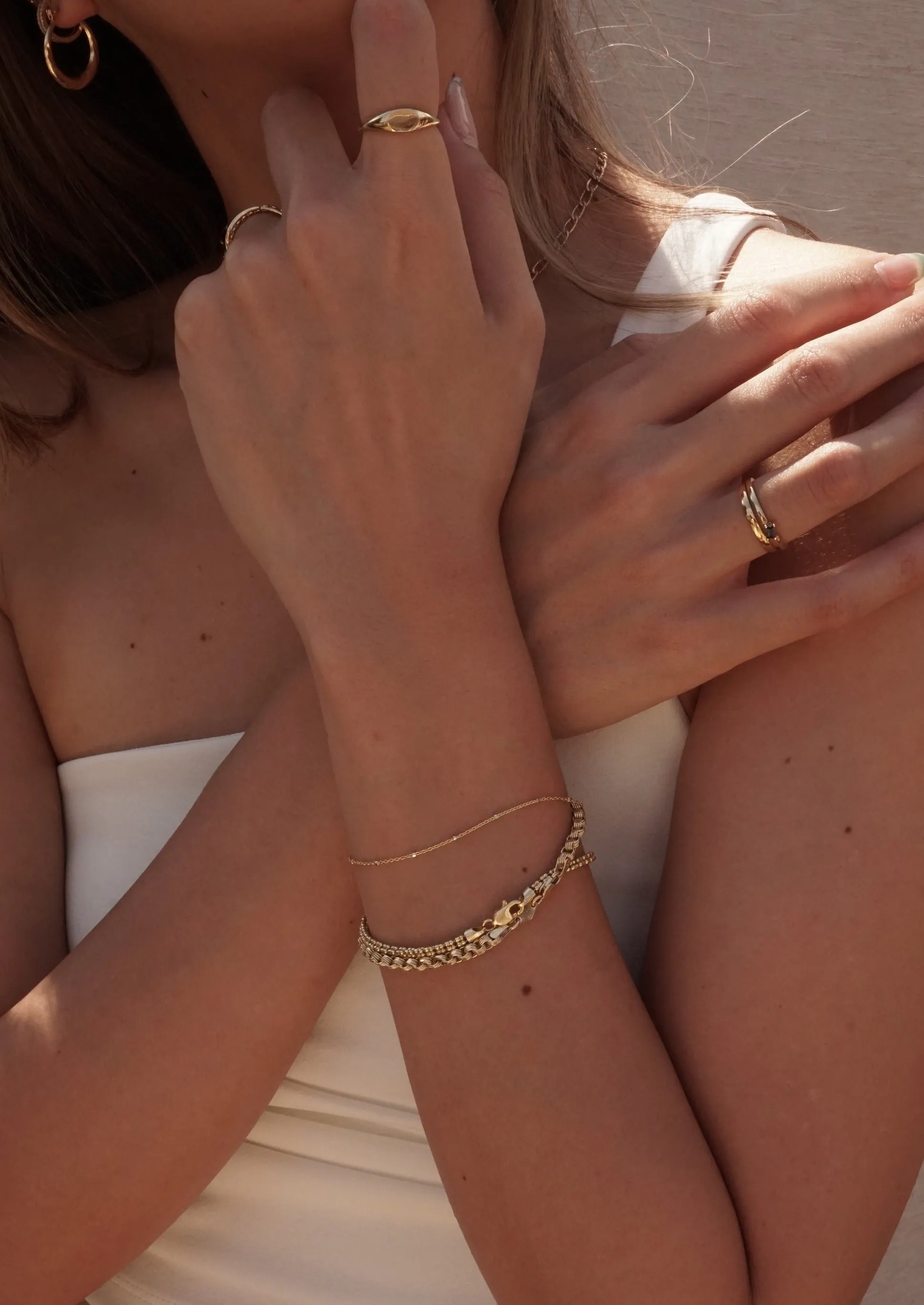 14k Gold 2 Tone Beads Chain Bracelet