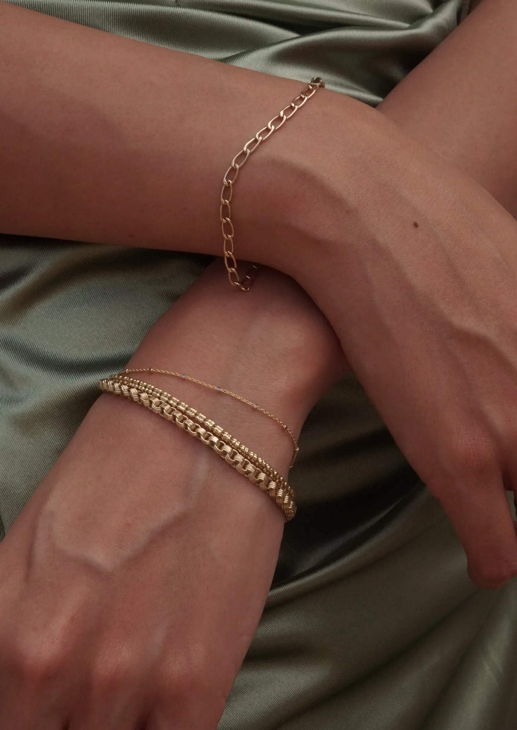 14k Gold 2 Tone Beads Chain Bracelet