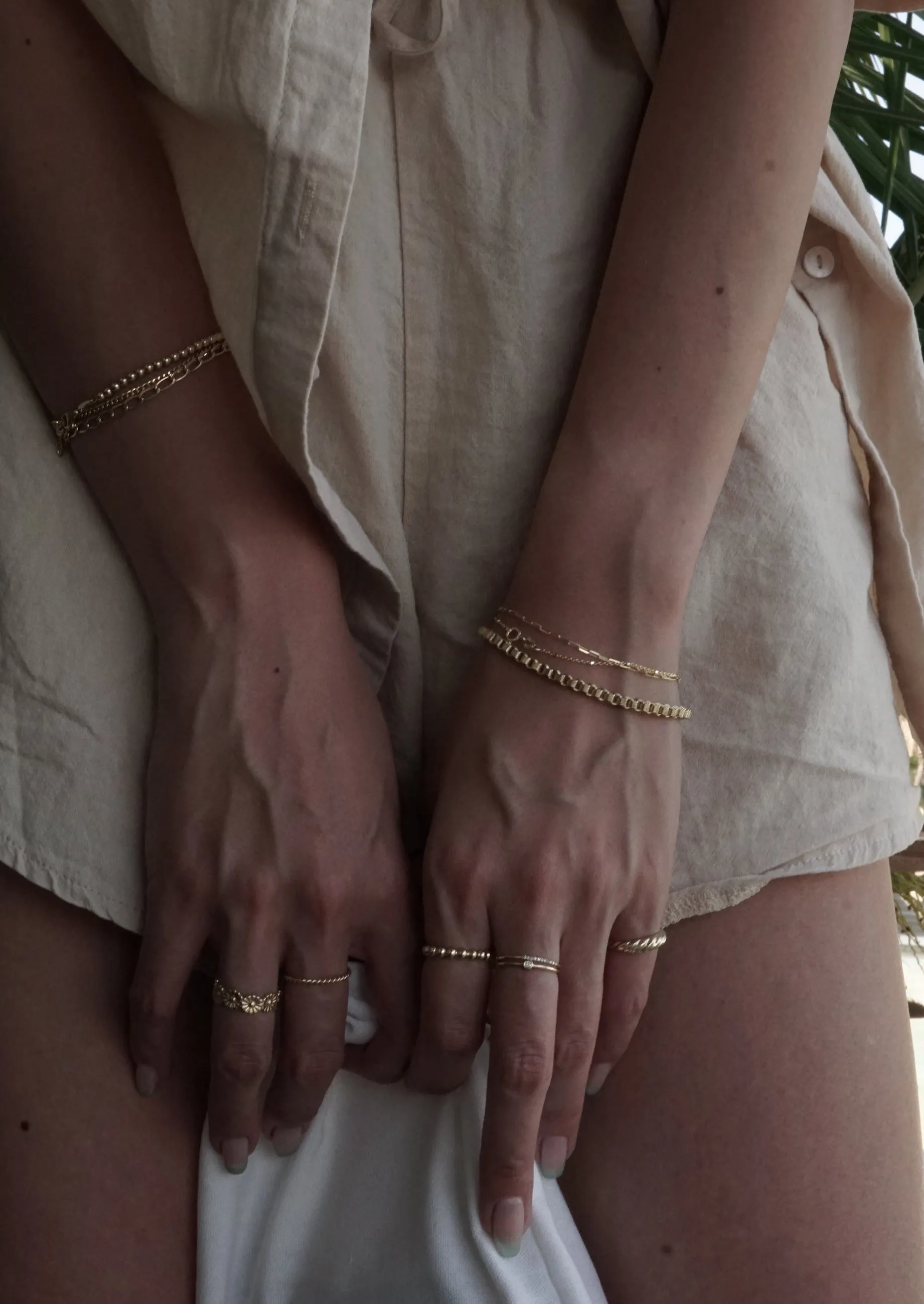 14k Gold 2 Tone Beads Chain Bracelet