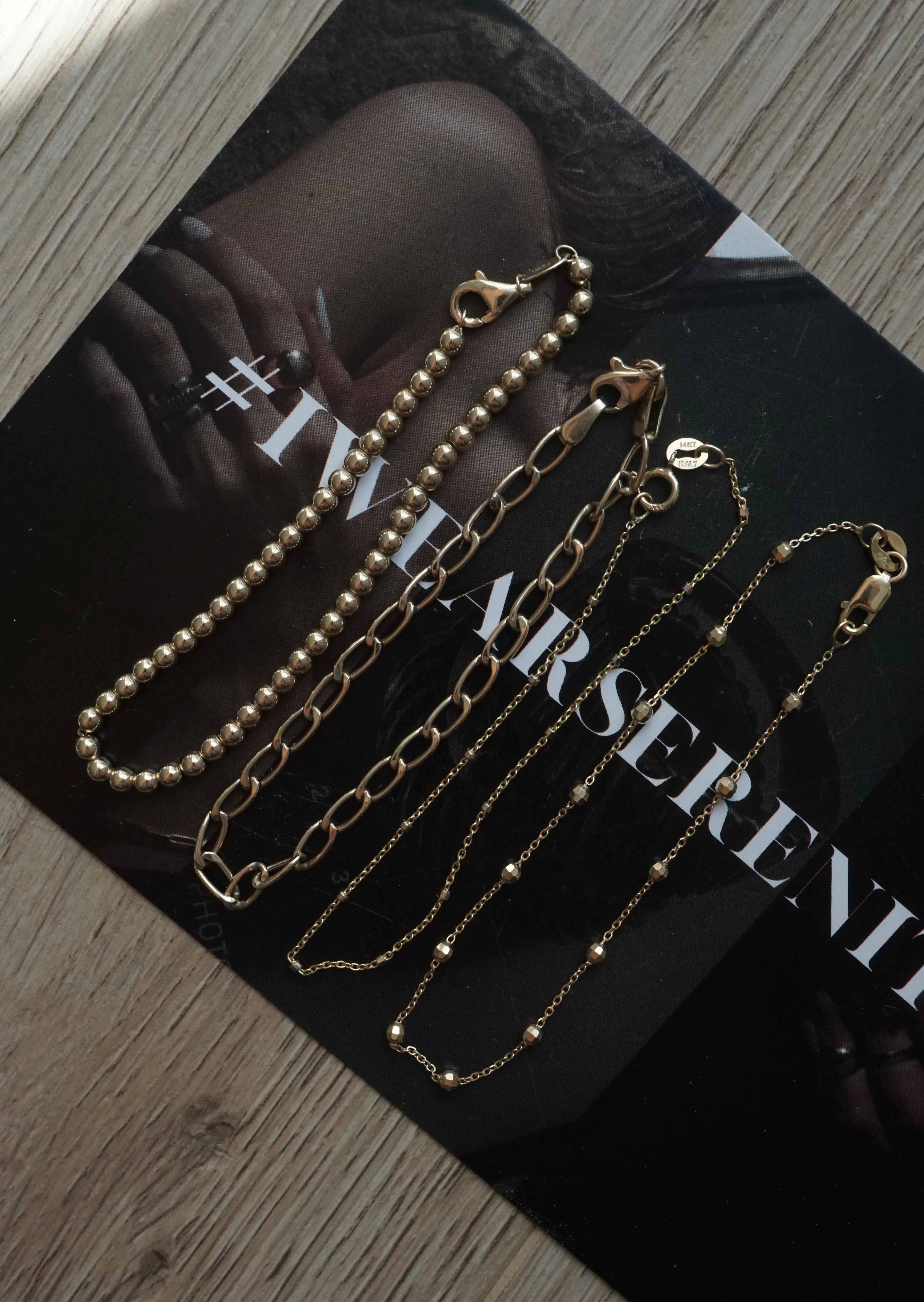 14k Gold 2 Tone Beads Chain Bracelet