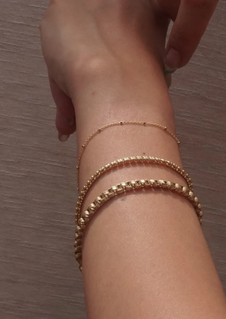 14k Gold 2 Tone Beads Chain Bracelet