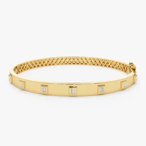 14k Gold Baguette Diamond Bezel Setting Statement Bangle