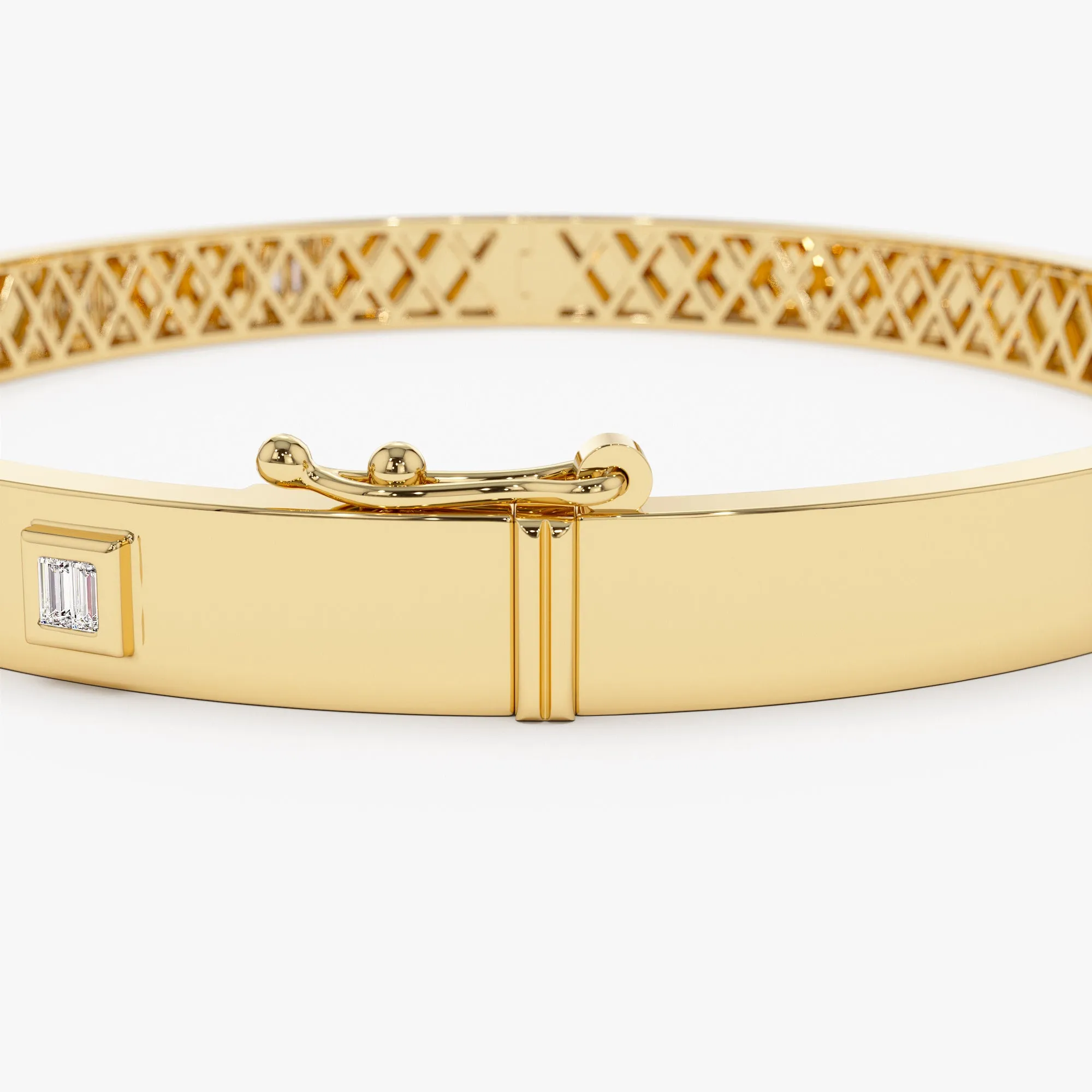 14k Gold Baguette Diamond Bezel Setting Statement Bangle