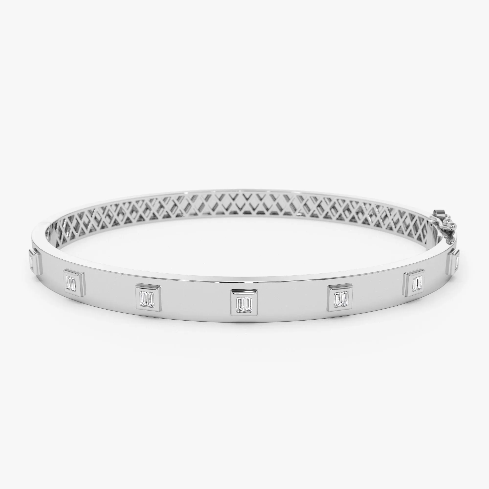 14k Gold Baguette Diamond Bezel Setting Statement Bangle
