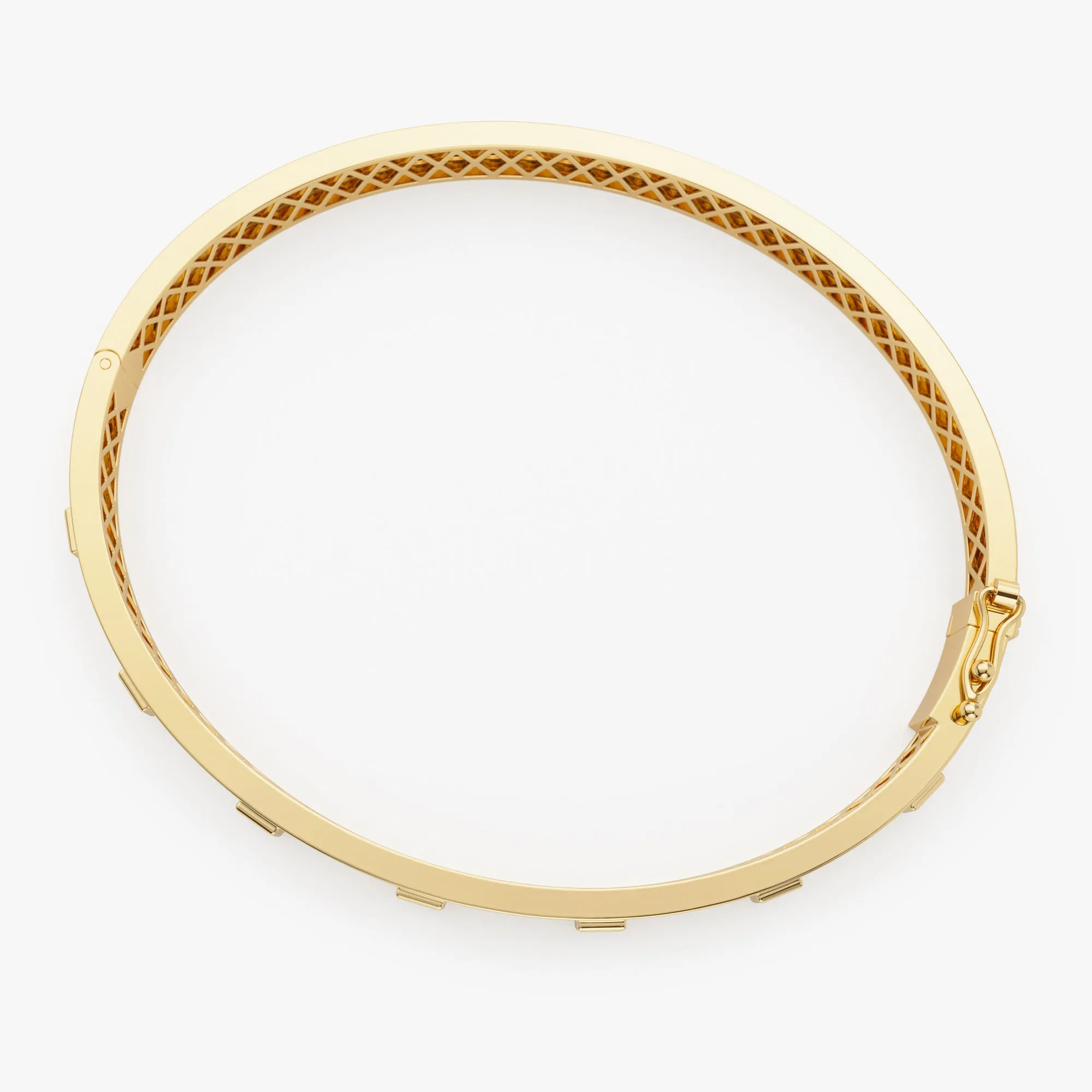 14k Gold Baguette Diamond Bezel Setting Statement Bangle