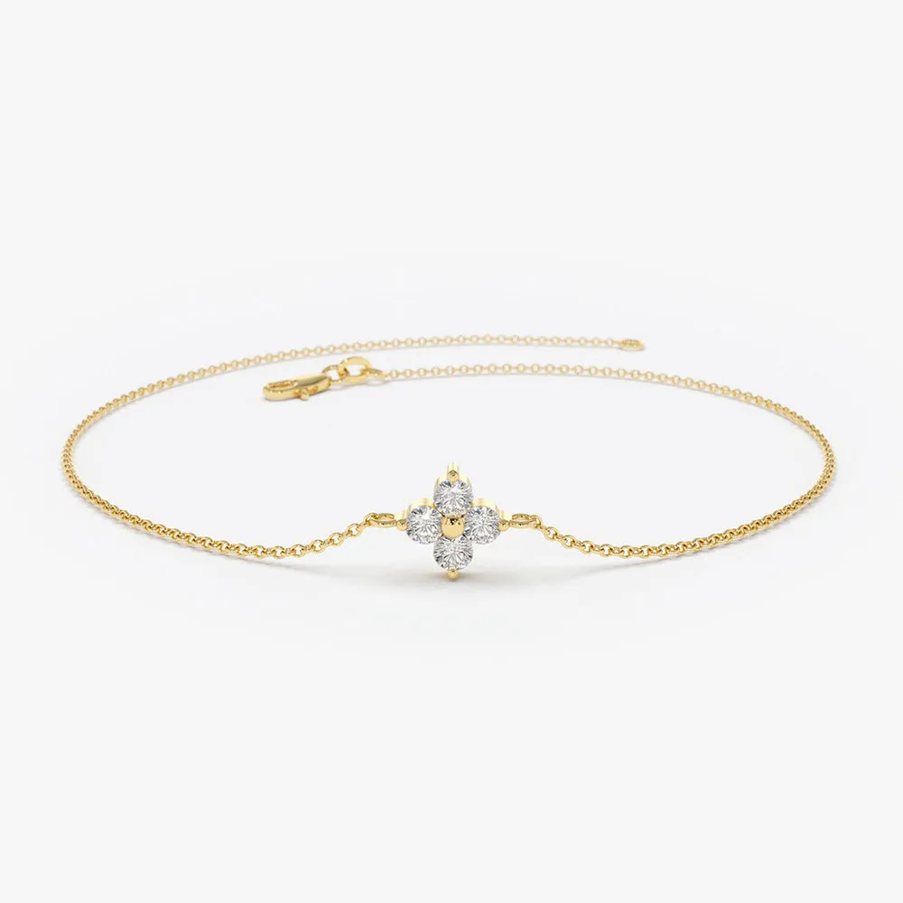14K Gold Diamond Clover Bracelet