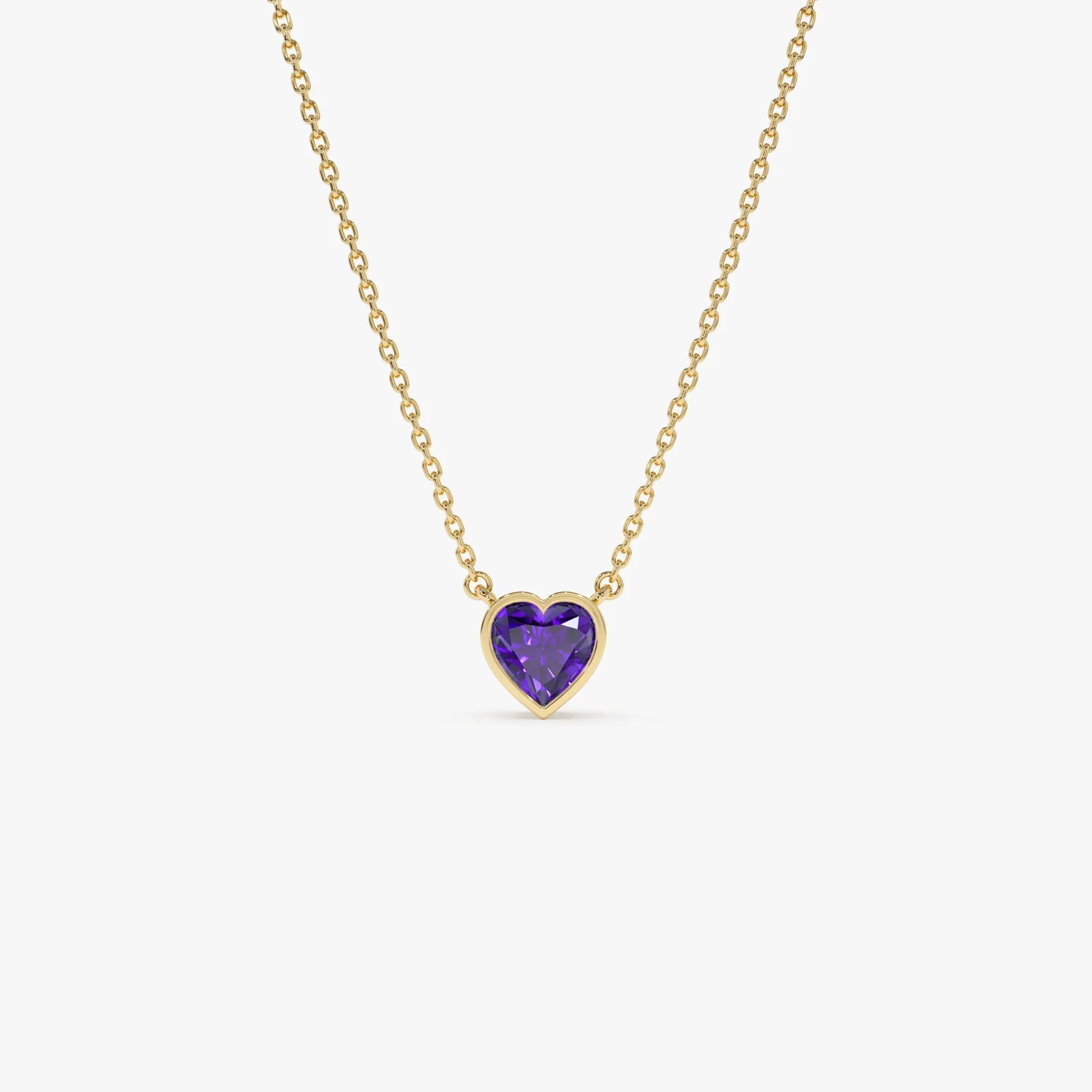 14K Gold Heart Shaped Amethyst Layering Necklace
