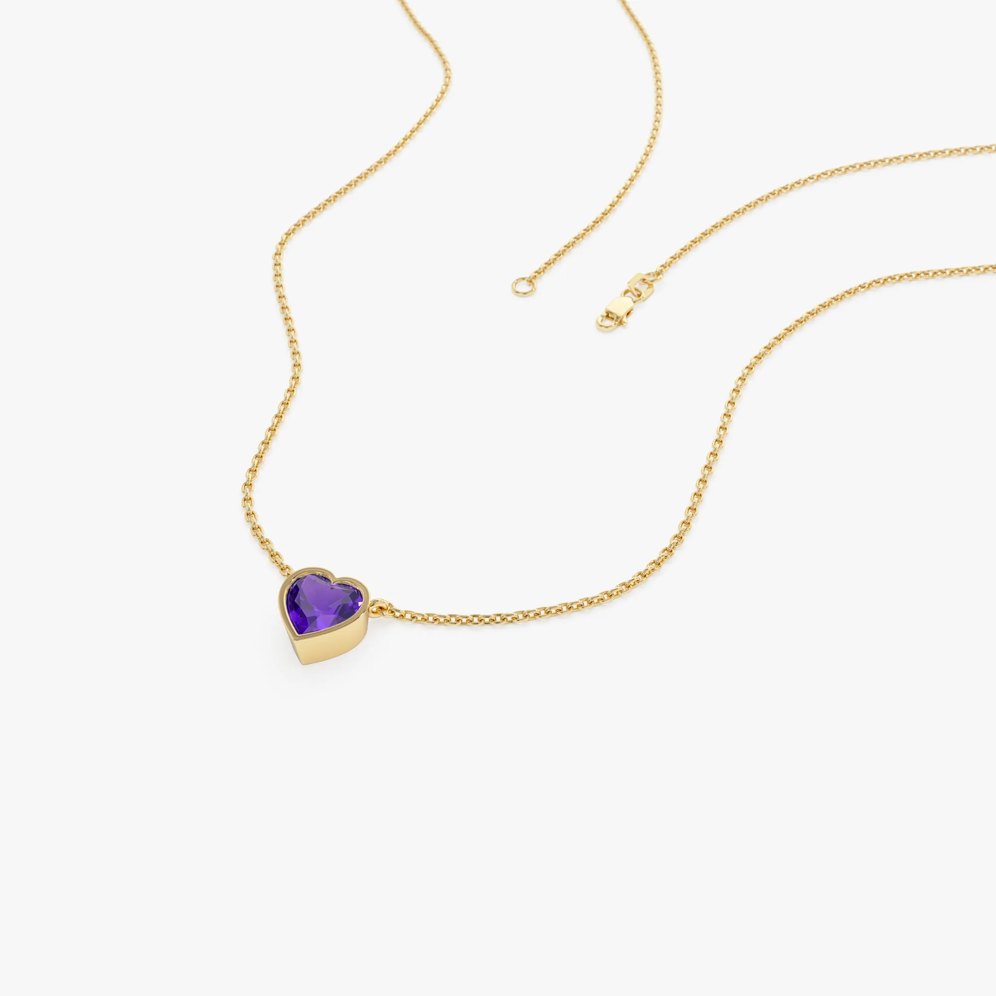 14K Gold Heart Shaped Amethyst Layering Necklace