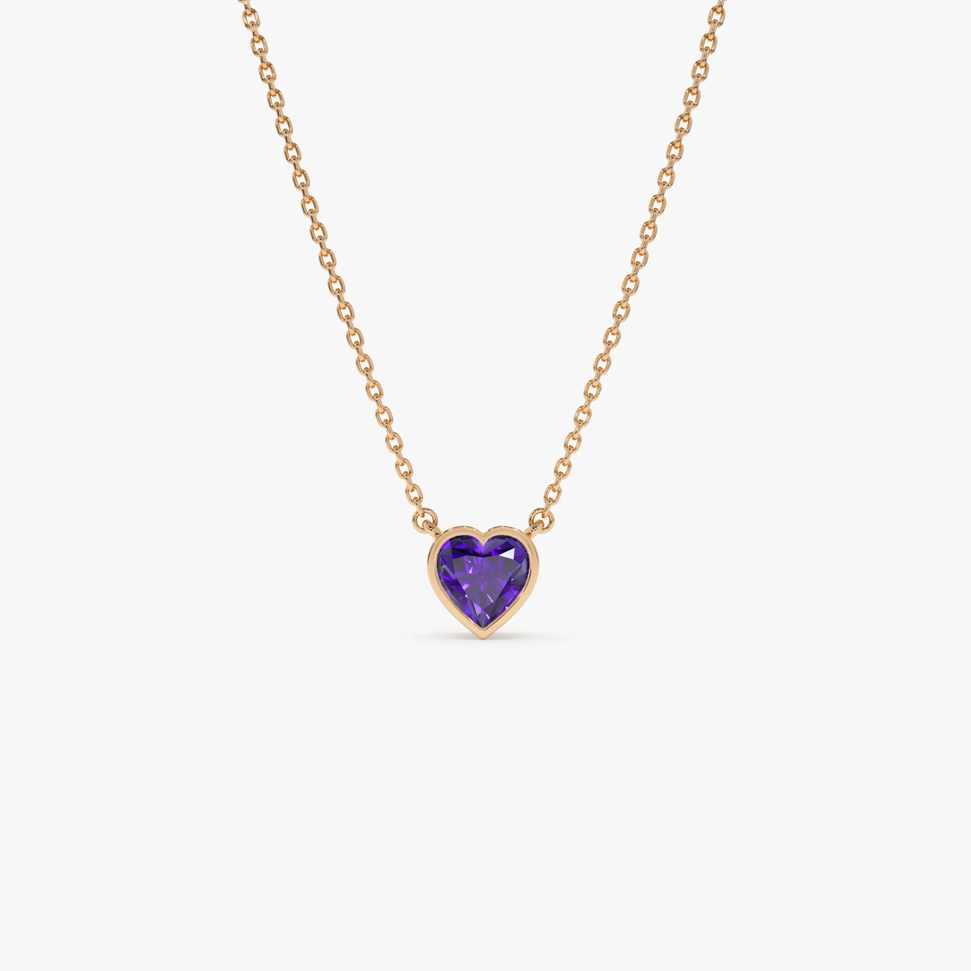 14K Gold Heart Shaped Amethyst Layering Necklace