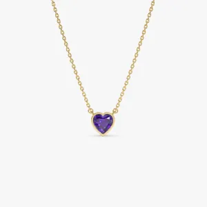 14K Gold Heart Shaped Amethyst Layering Necklace