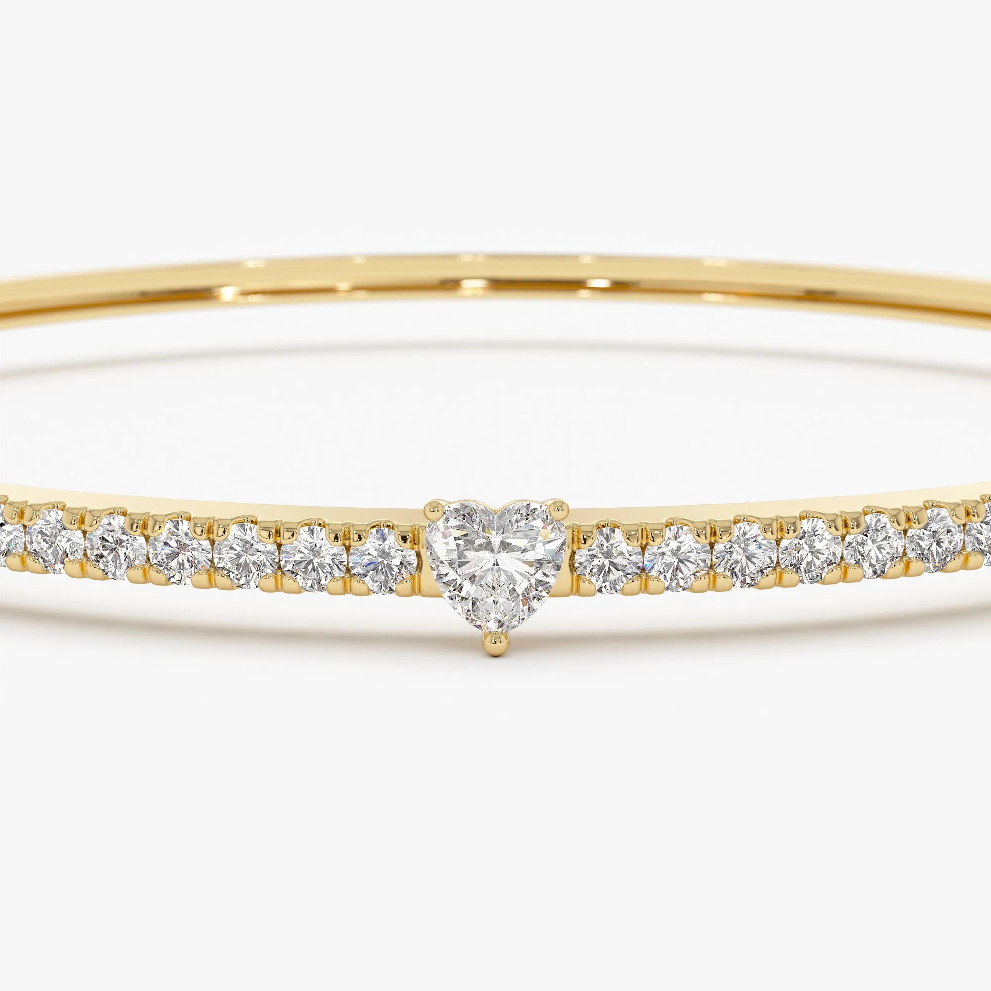 14k Gold Heart Shaped and Round Diamond Bangle