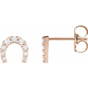 14K Gold Natural Diamond Horseshoe Earrings