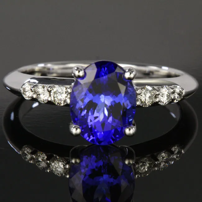 14K Gold Oval Tanzanite and Diamond Ring 2.30 Carats