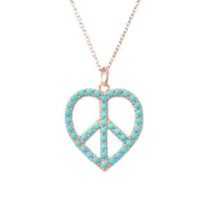14K Gold Pavé Turquoise Peace & Love Necklace, Medium Size
