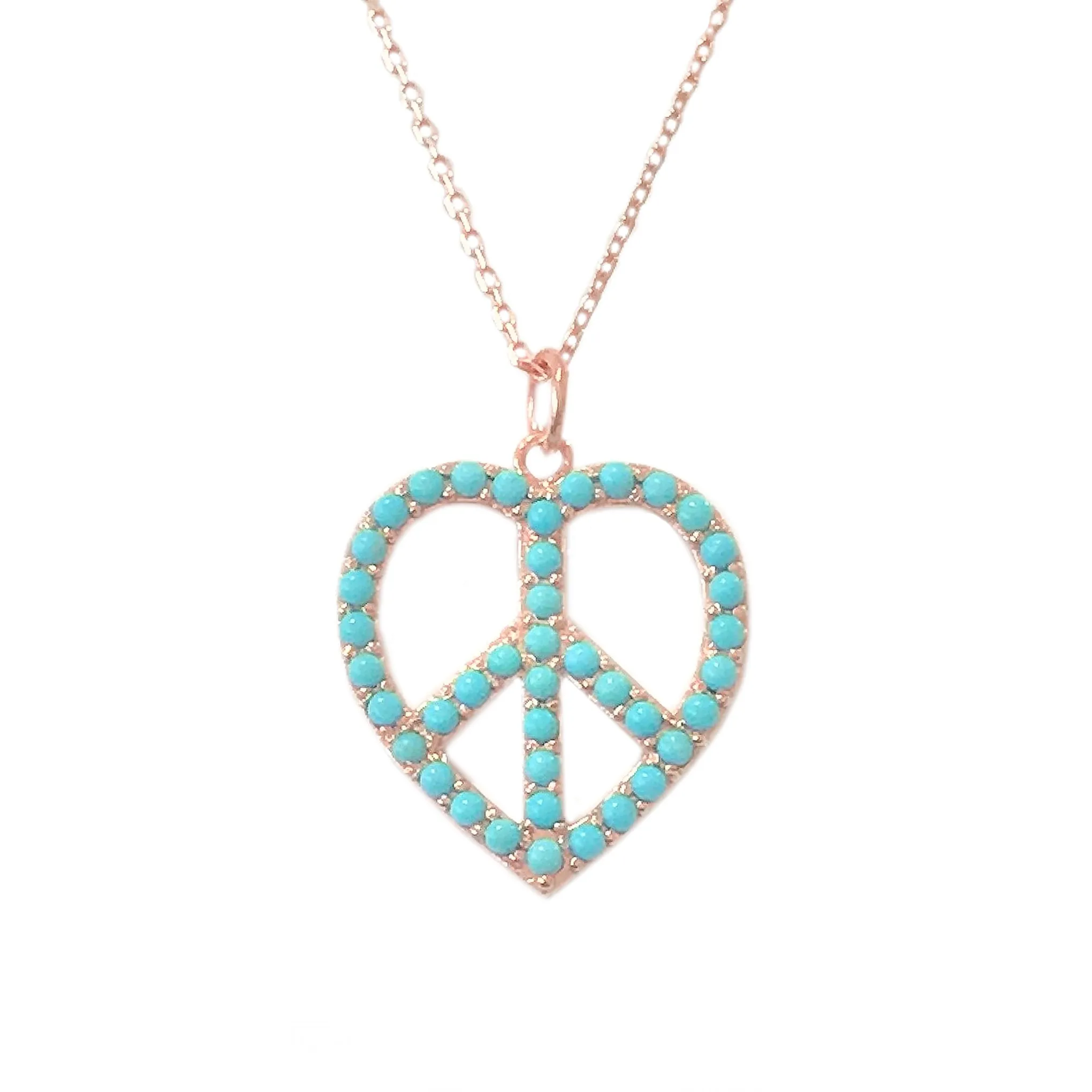 14K Gold Pavé Turquoise Peace & Love Necklace, Medium Size