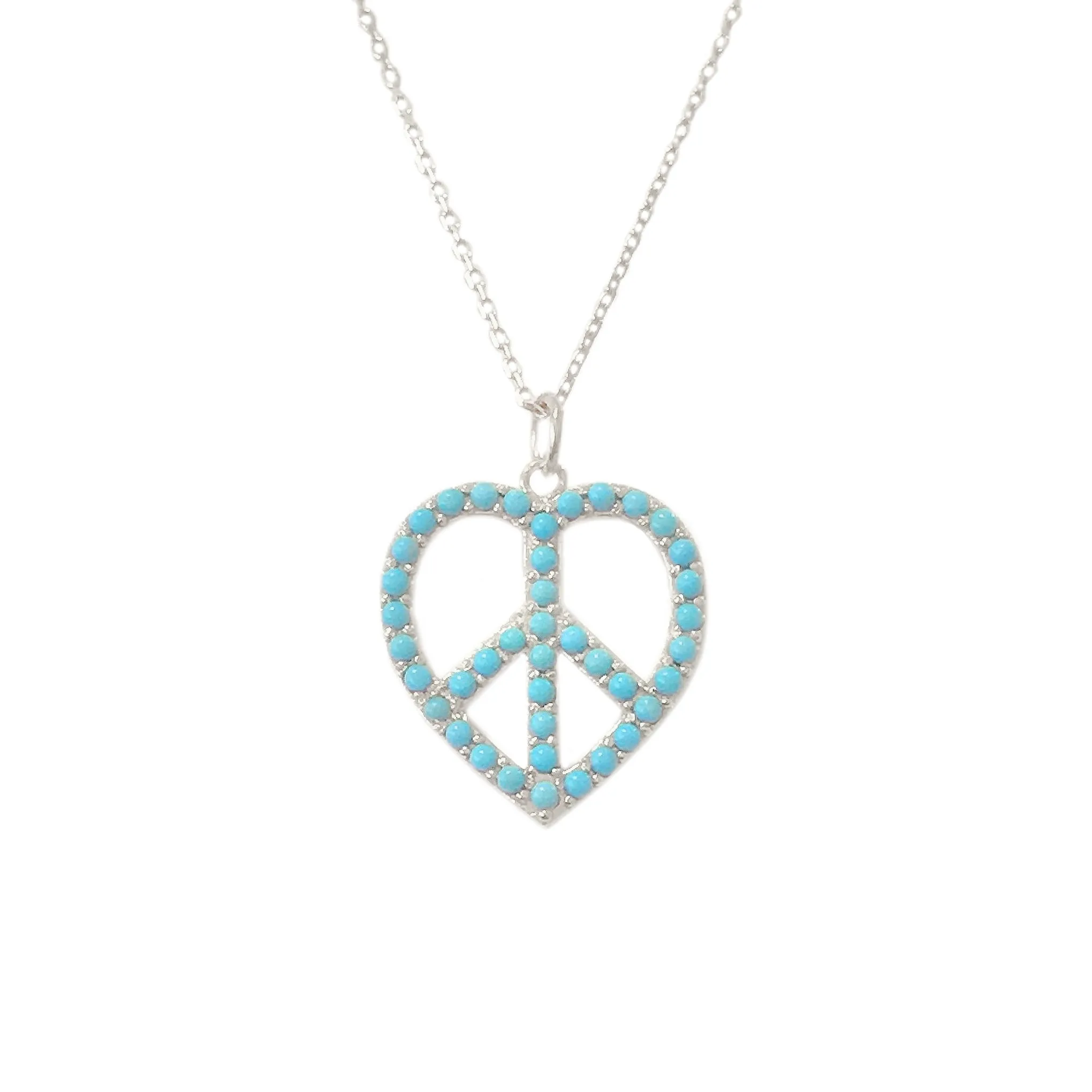 14K Gold Pavé Turquoise Peace & Love Necklace, Medium Size