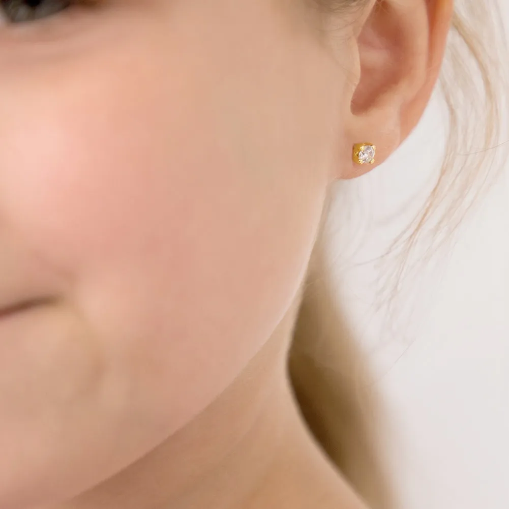 14k Gold Prong Set Diamond Baby / Toddler / Kid Earrings Safety Screw Back