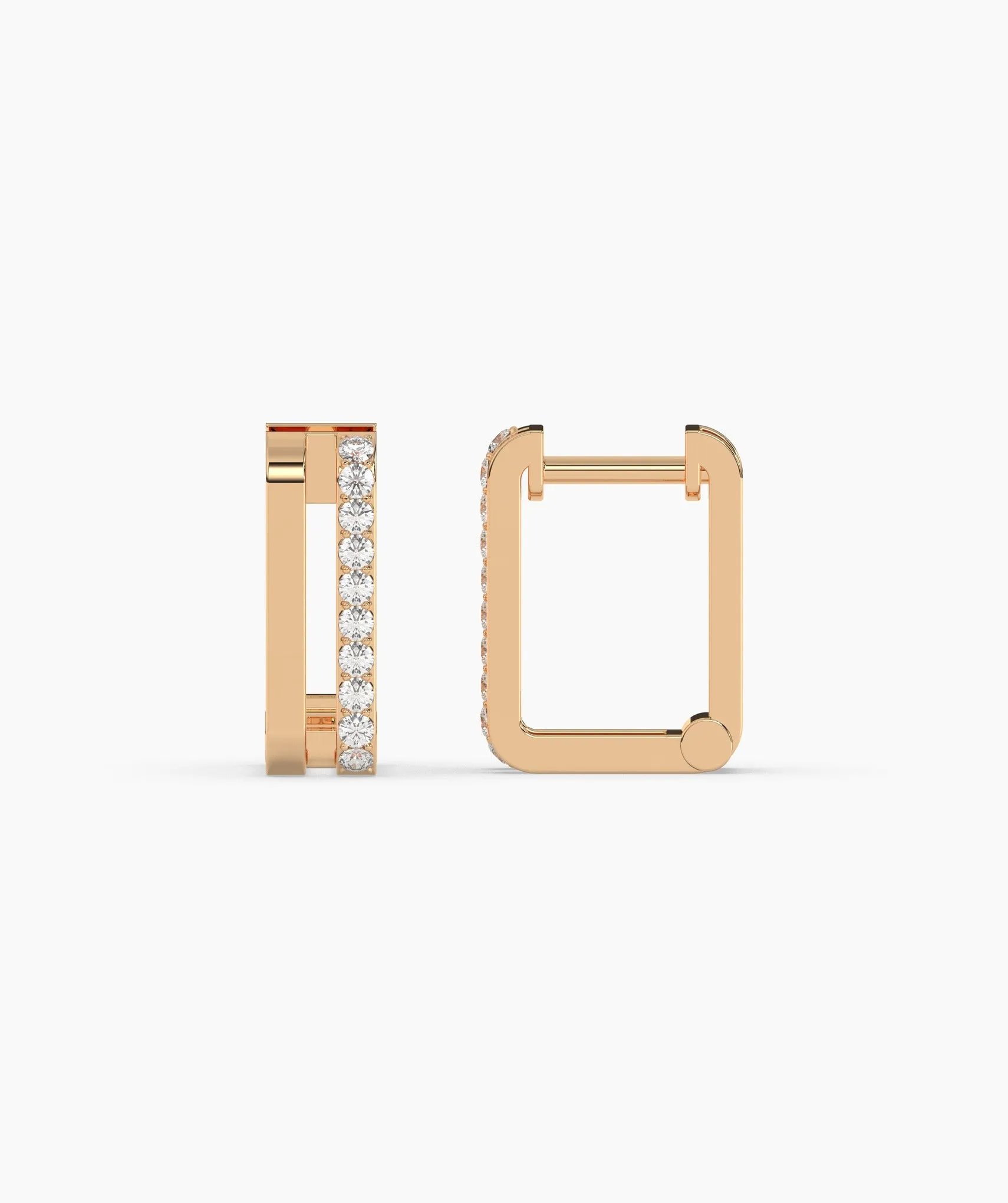 14K Gold Rectangle Huggie Earrings