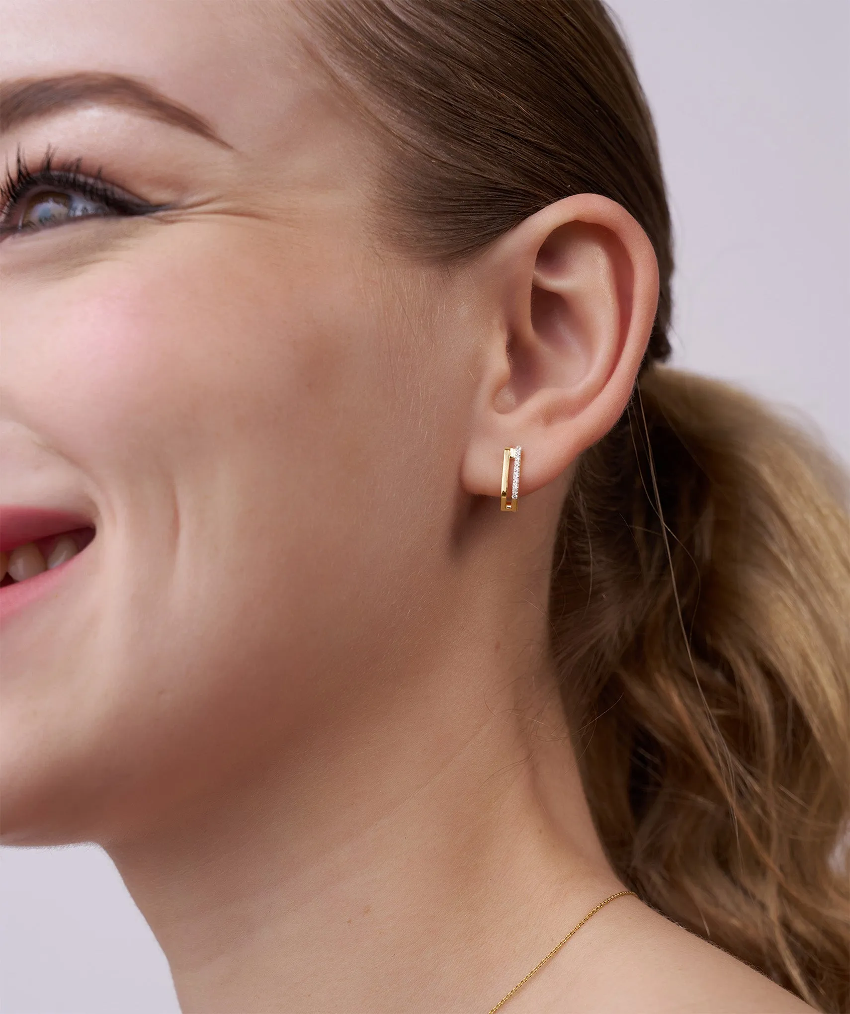 14K Gold Rectangle Huggie Earrings