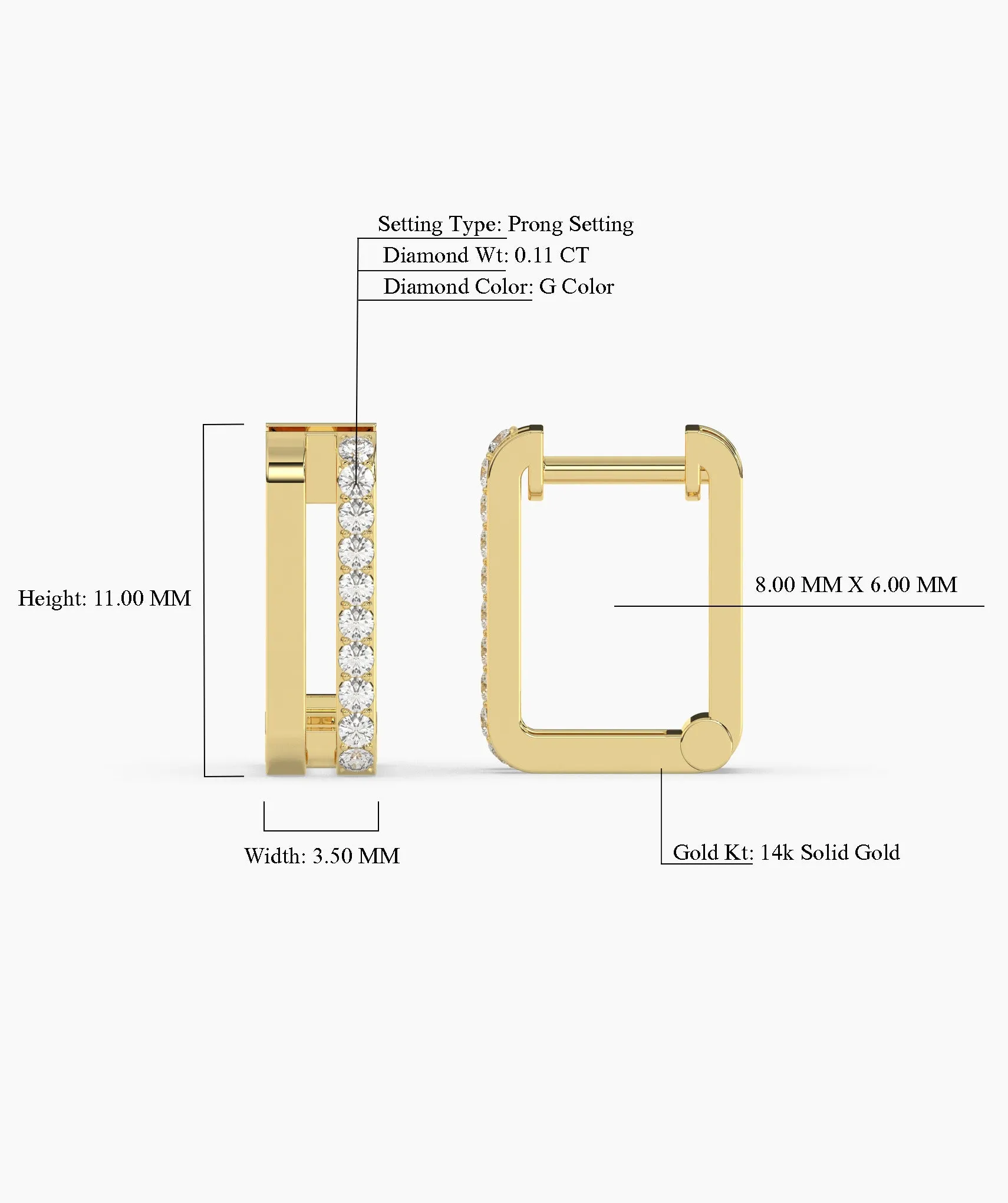 14K Gold Rectangle Huggie Earrings