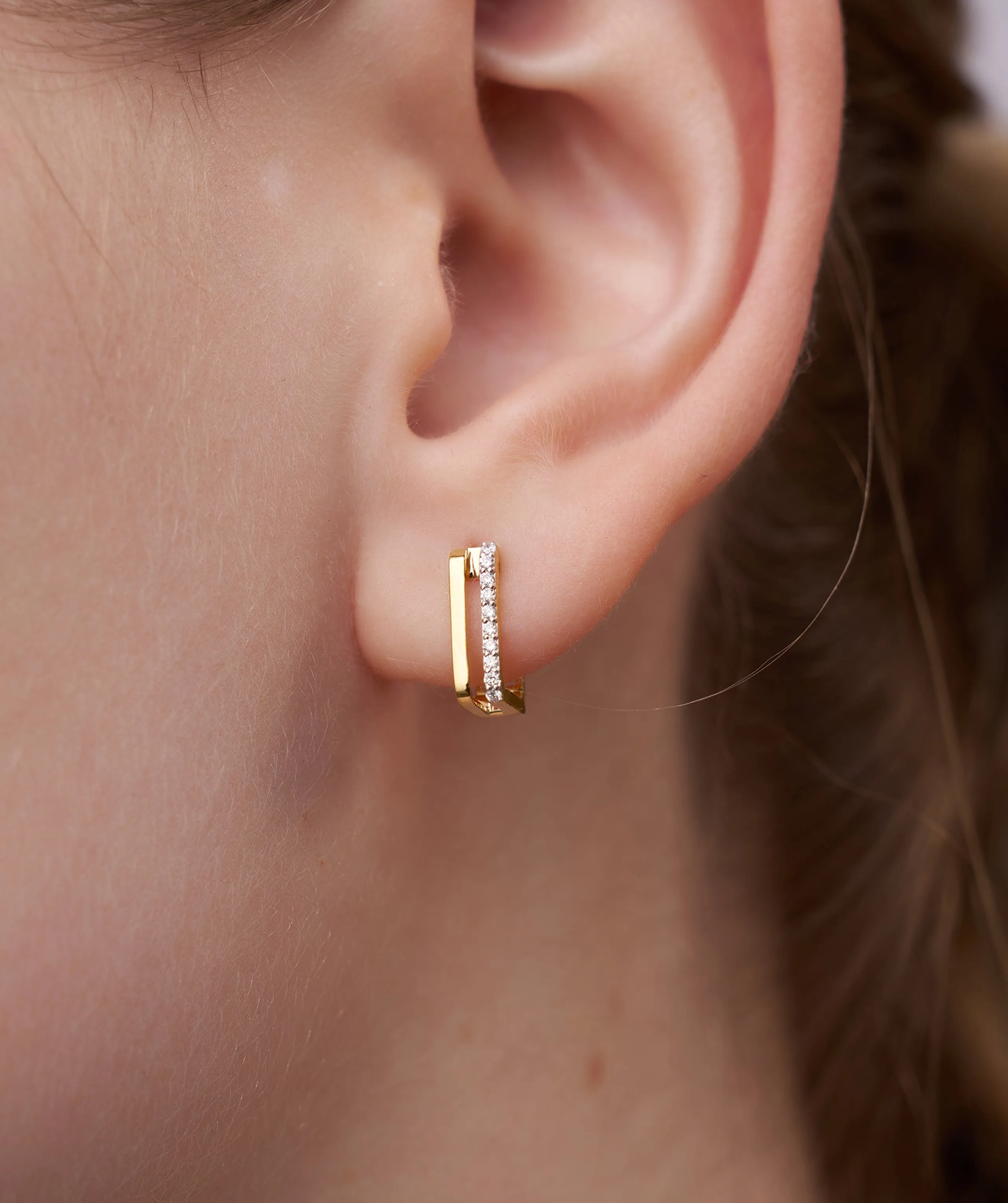 14K Gold Rectangle Huggie Earrings