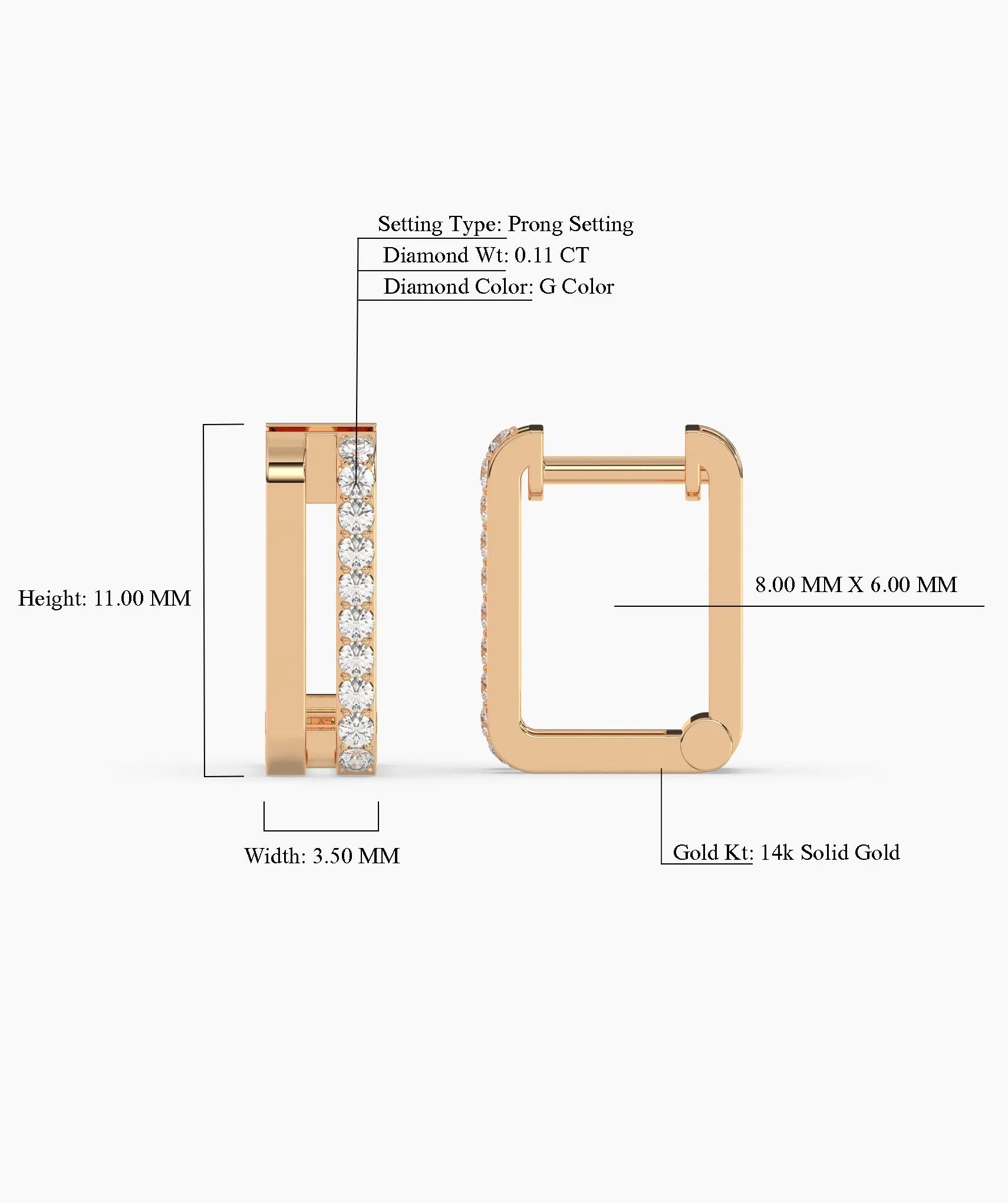 14K Gold Rectangle Huggie Earrings