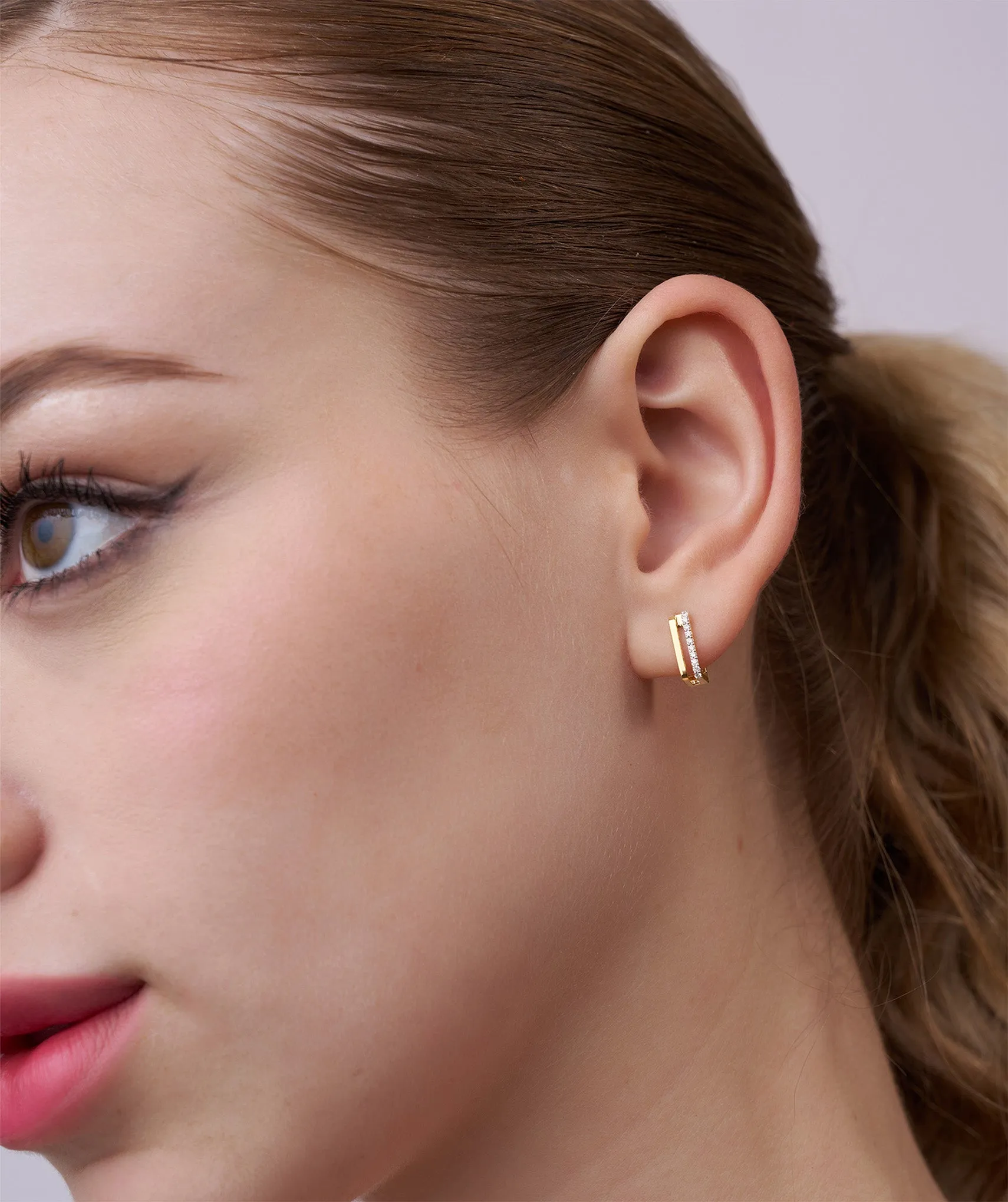 14K Gold Rectangle Huggie Earrings