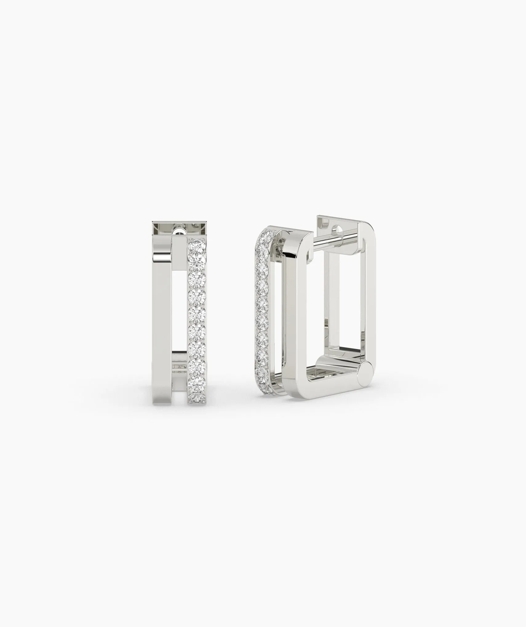 14K Gold Rectangle Huggie Earrings