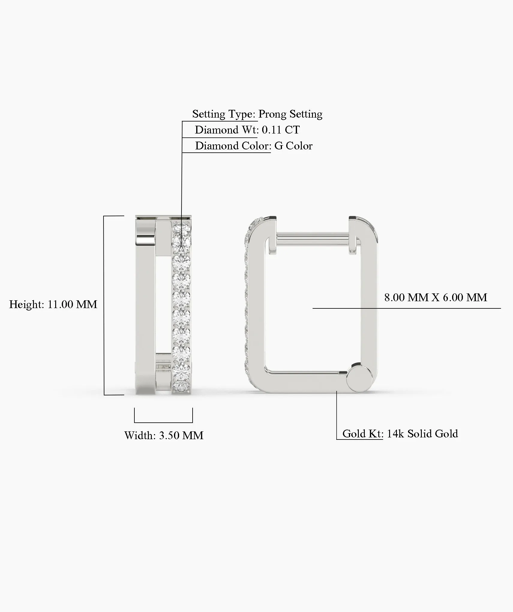 14K Gold Rectangle Huggie Earrings
