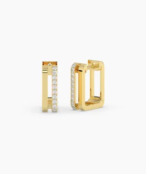 14K Gold Rectangle Huggie Earrings