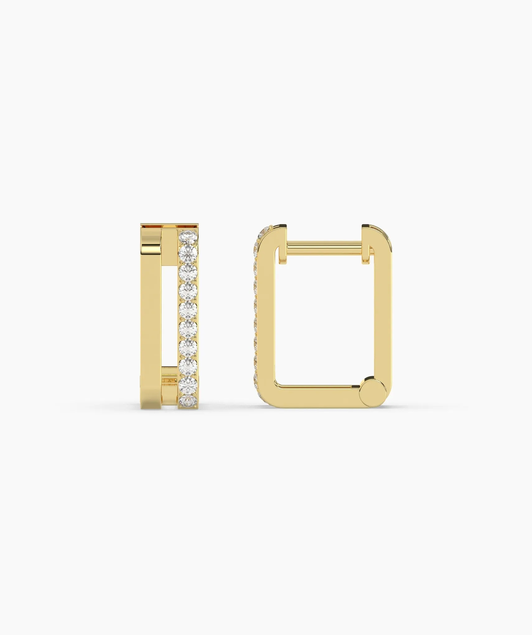 14K Gold Rectangle Huggie Earrings