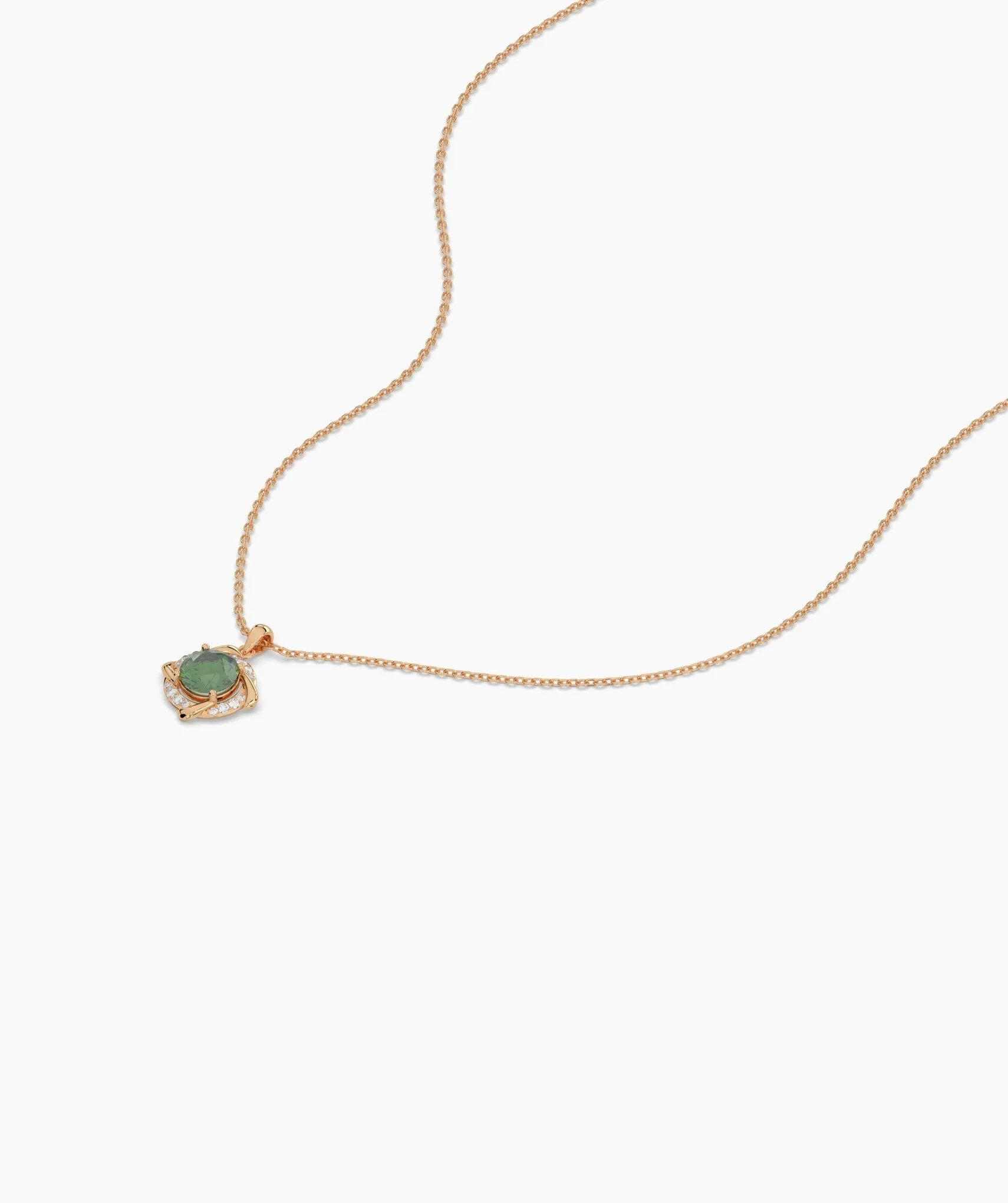 14K Gold Round Green Stone Pendant
