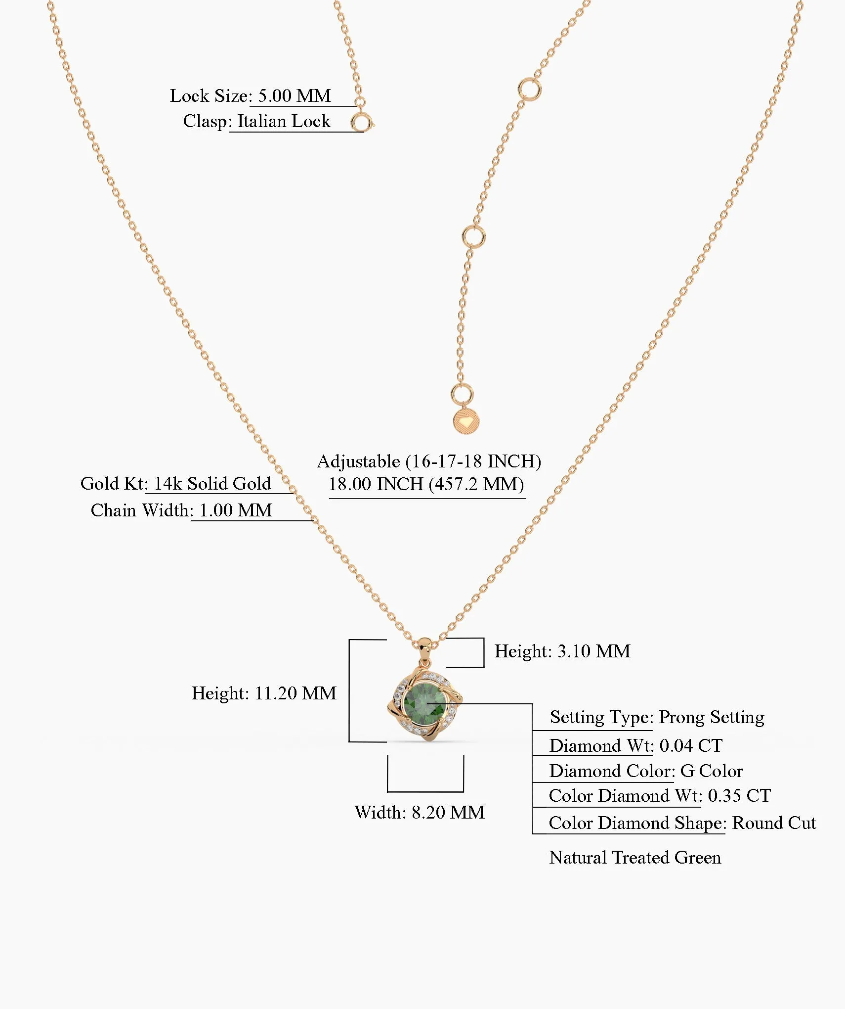 14K Gold Round Green Stone Pendant