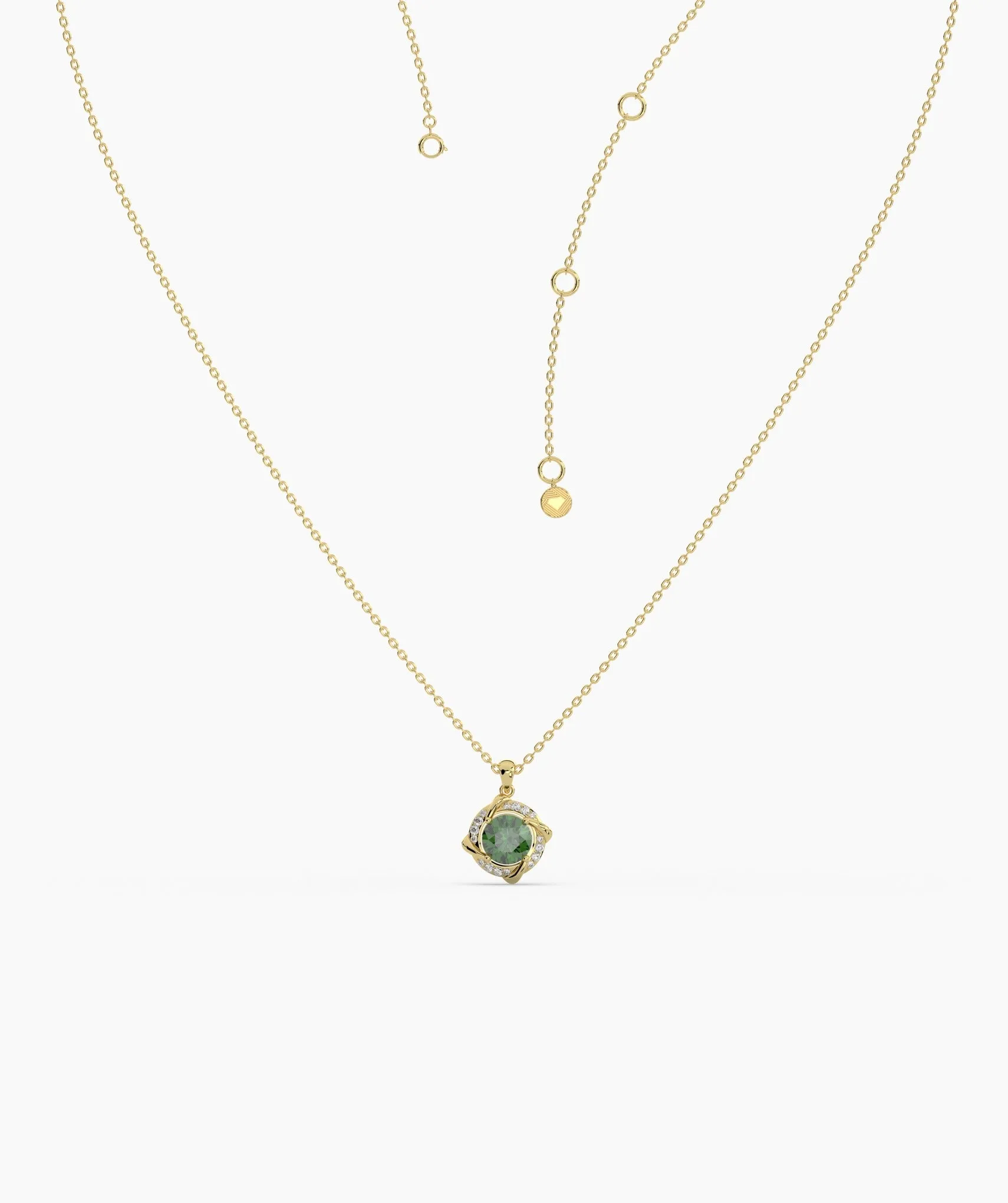 14K Gold Round Green Stone Pendant