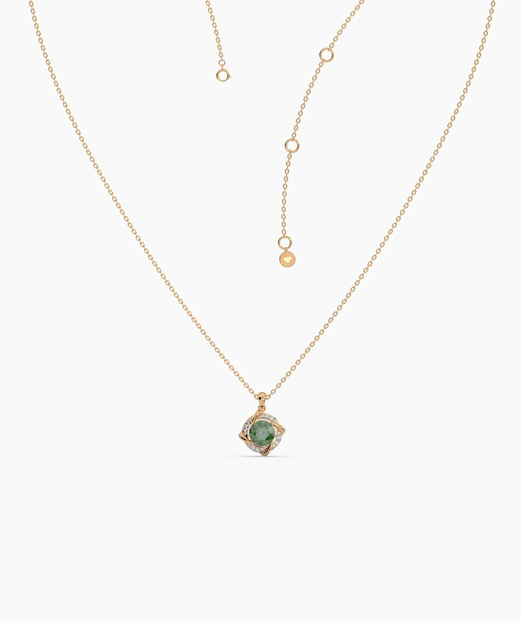 14K Gold Round Green Stone Pendant