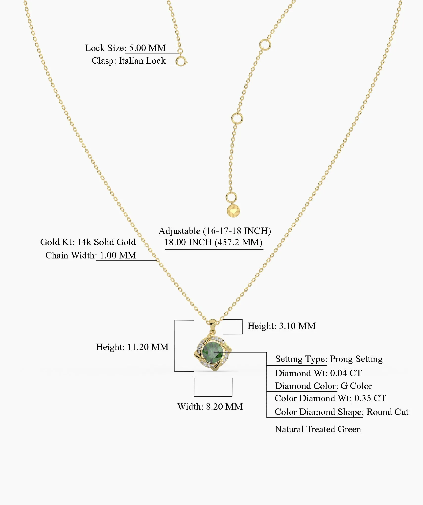 14K Gold Round Green Stone Pendant