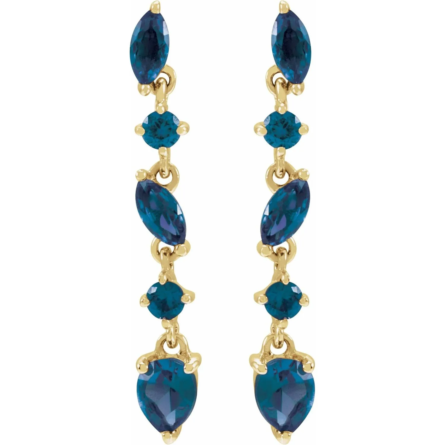 14k Gold Sapphire Emerald Ruby drop Earrings