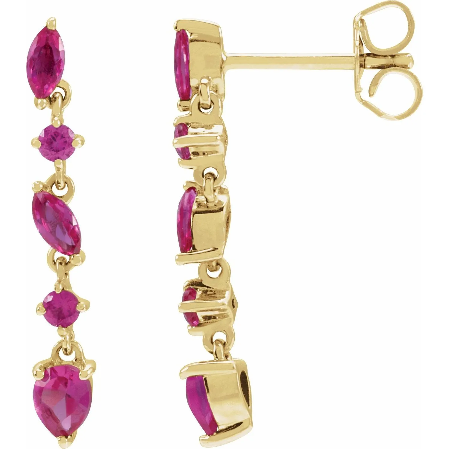 14k Gold Sapphire Emerald Ruby drop Earrings
