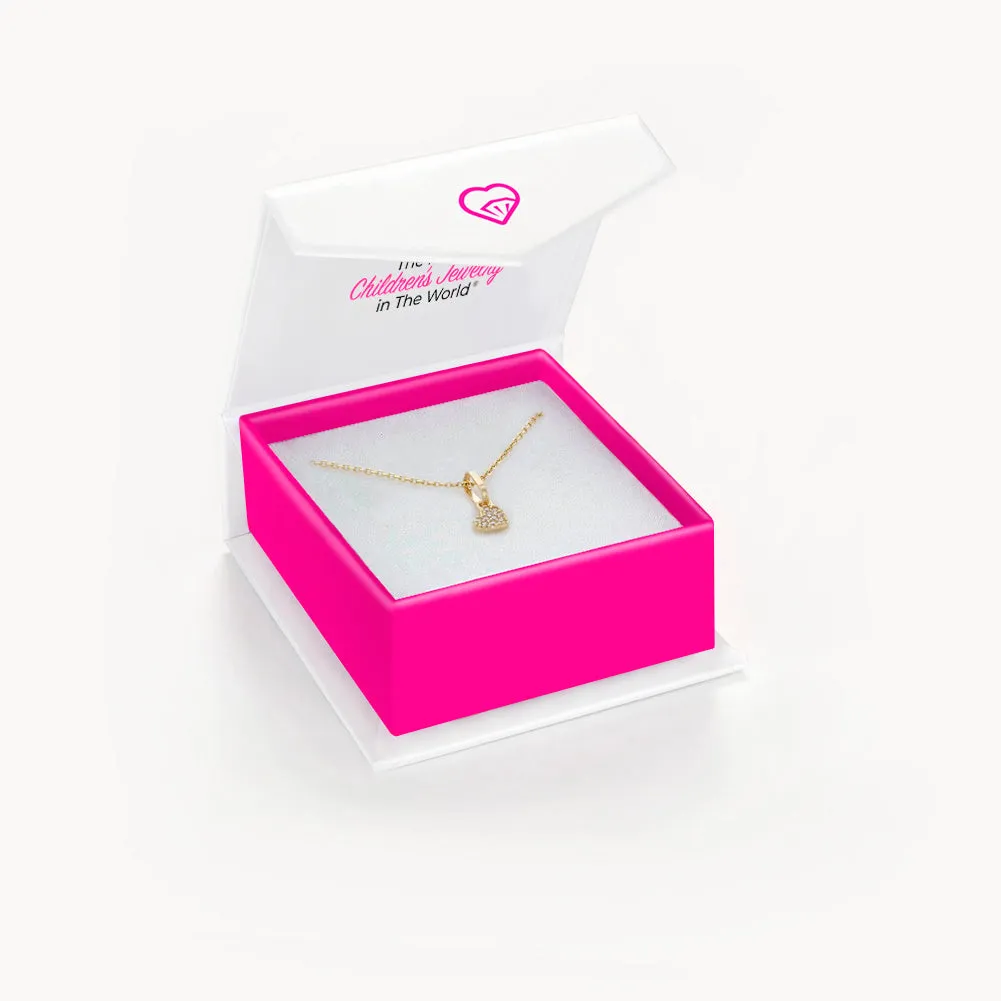 14k Gold Tiny CZ Encrusted Heart Clear Baby / Toddler / Kids Pendant/Necklace