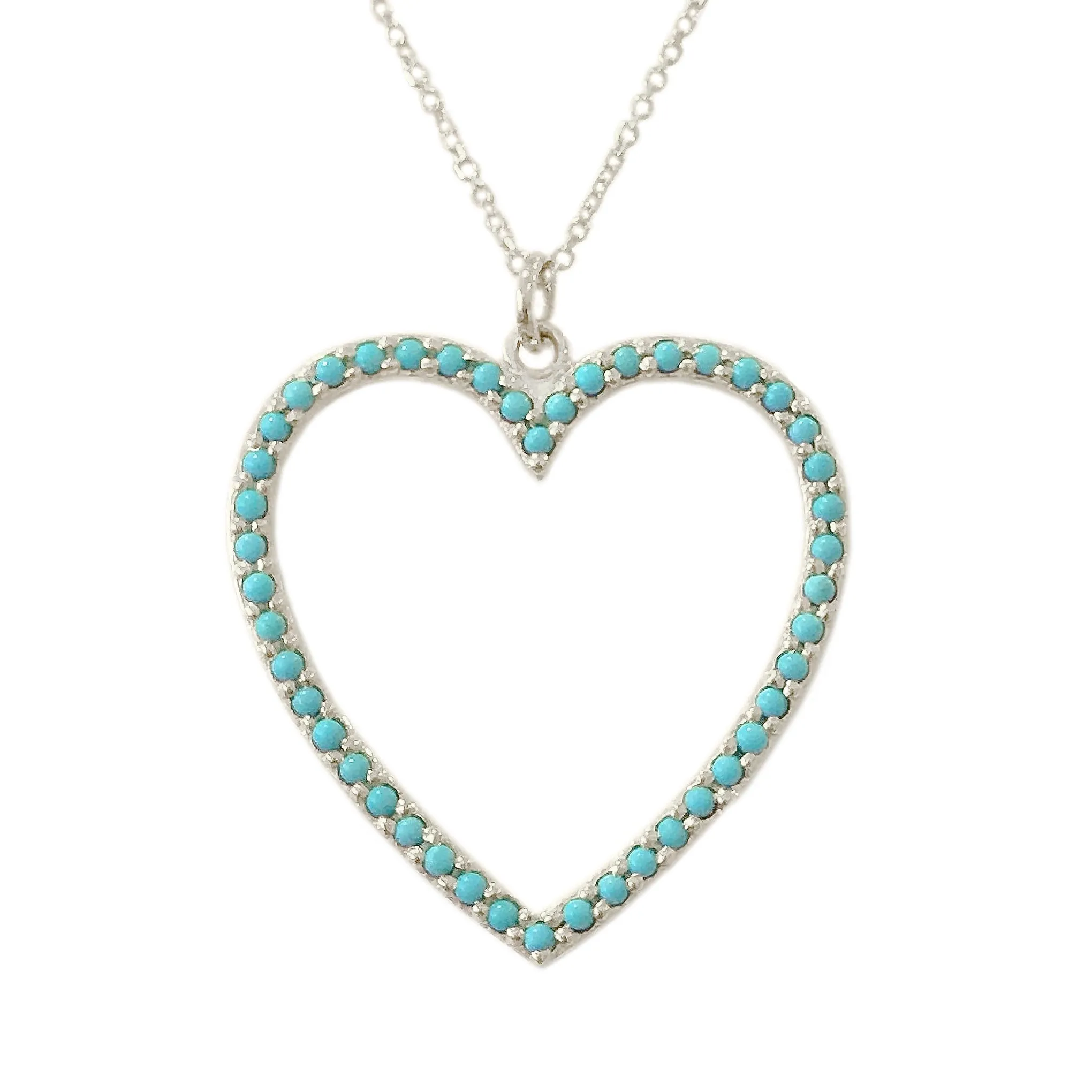 14K Gold Turquoise Heart Shape Frame Necklace, Large Size