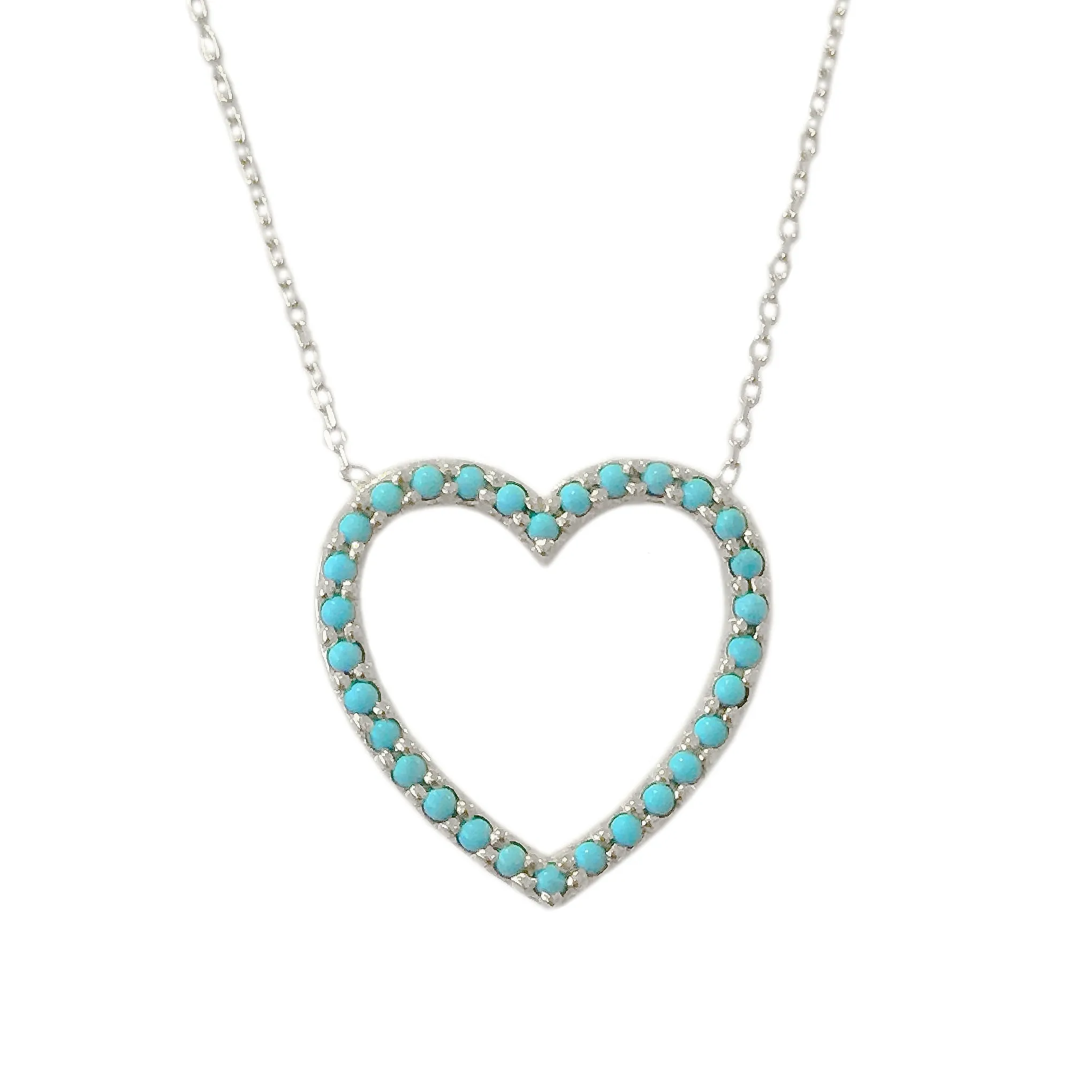 14K Gold Turquoise Heart Shape Frame Necklace, Medium Size