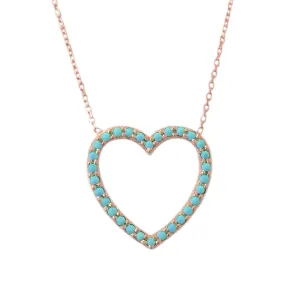 14K Gold Turquoise Heart Shape Frame Necklace, Medium Size