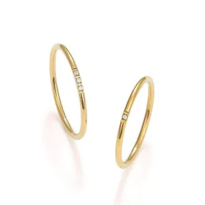 14k Gold Two Sets Paved Crystals Thin Rings