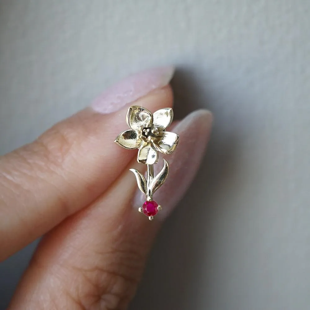 14K July Water Lily Birth Flower Earrings