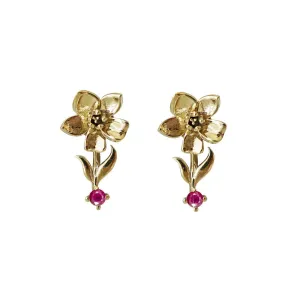 14K July Water Lily Birth Flower Earrings