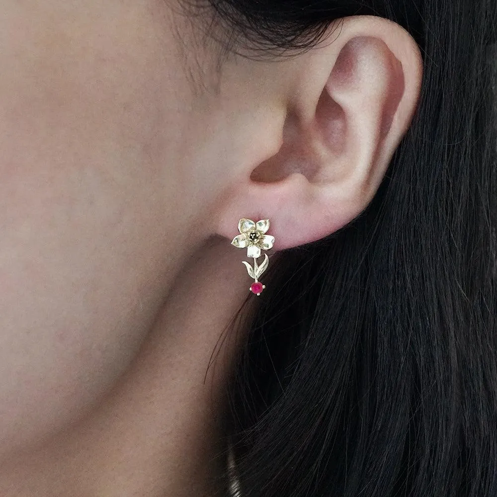 14K July Water Lily Birth Flower Earrings