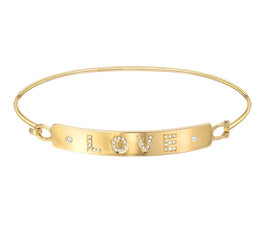 14K Love Plaque Diamond Bangle